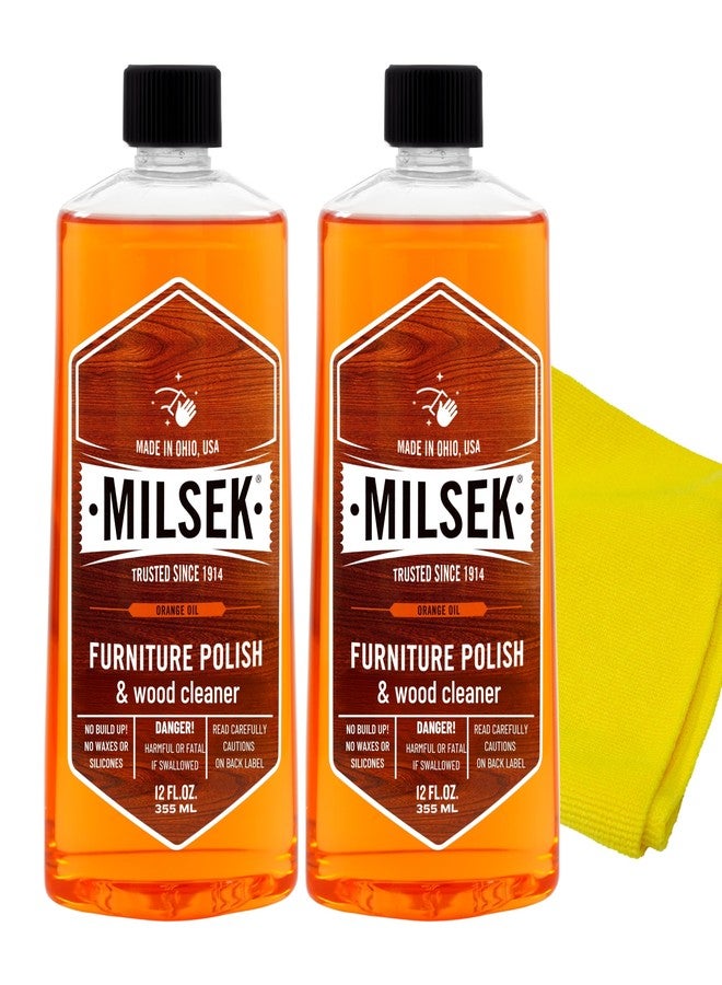 Milsek Furniture Polish and Wood Cleaner with Orange Oil - Multipurpose Cleaning Supplies for Home and Household from Hardwood Floors to Kitchen Cabinets- 12 Fl Oz (Pack of 2) with Microfiber Towel - Image 1